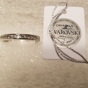 Swarovski Crystal Sterling-Color Silver Pavé Band Ring